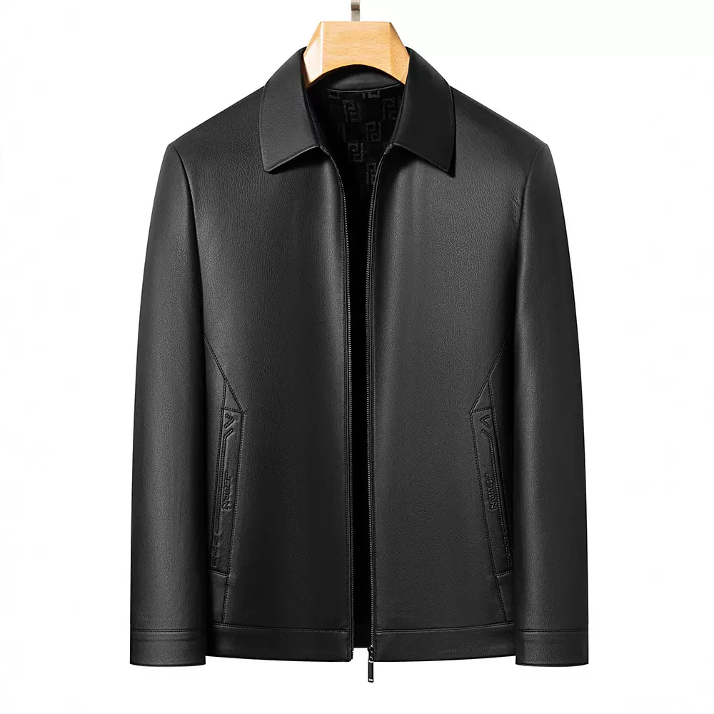 海宁中老年皮衣男真皮中年皮夹克秋冬大码外套加绒保暖爸爸装薄款