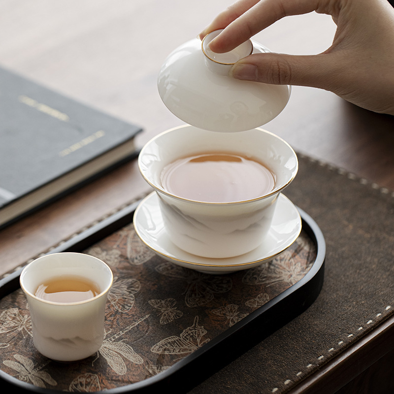 水墨画远山羊脂玉白瓷功夫茶具套装批发伴手礼品陶瓷茶具礼盒装|undefined