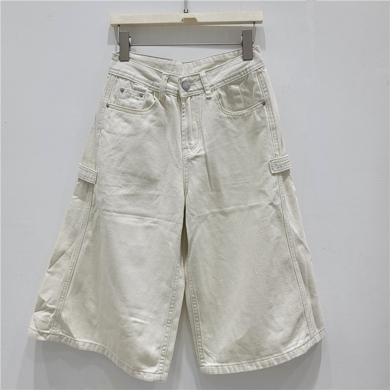 Pantalón Corto de Mezclilla de Tiro Alto Holgado de Poliéster Efecto Desgastado image 3