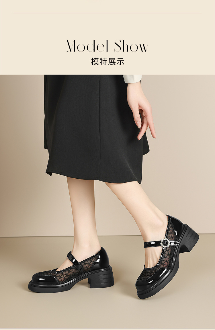 Giày Mary Jane nữ quai ngang gót thô kiểu Pháp, lưới thoáng khí đế dày — AW121 màu đen chi tiết 12
