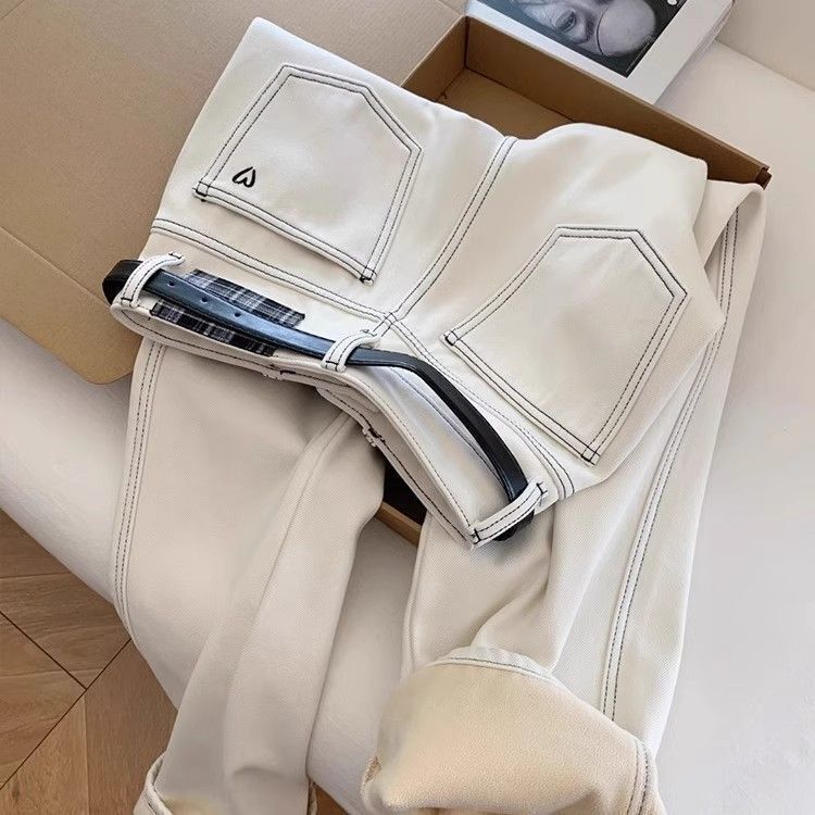 Nanyou High-Quality Goods! Small Heart Embroidered Women's Autumn Slim New Jeans Wide-Leg Long Pants