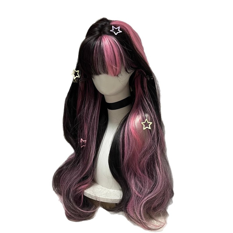 Xuchang ウィッグ 女性-サブカルチャー ブラック ピンク カーリーヘア ロリータ ロング カーリーヘア cos フルヘッドギア|undefined