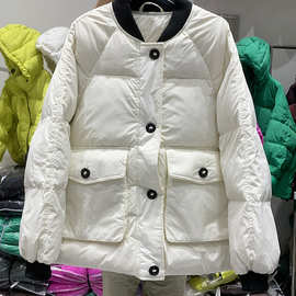 棒球领羽绒服女短款2023冬季新款时尚宽松圆领白鸭绒加厚保暖外套