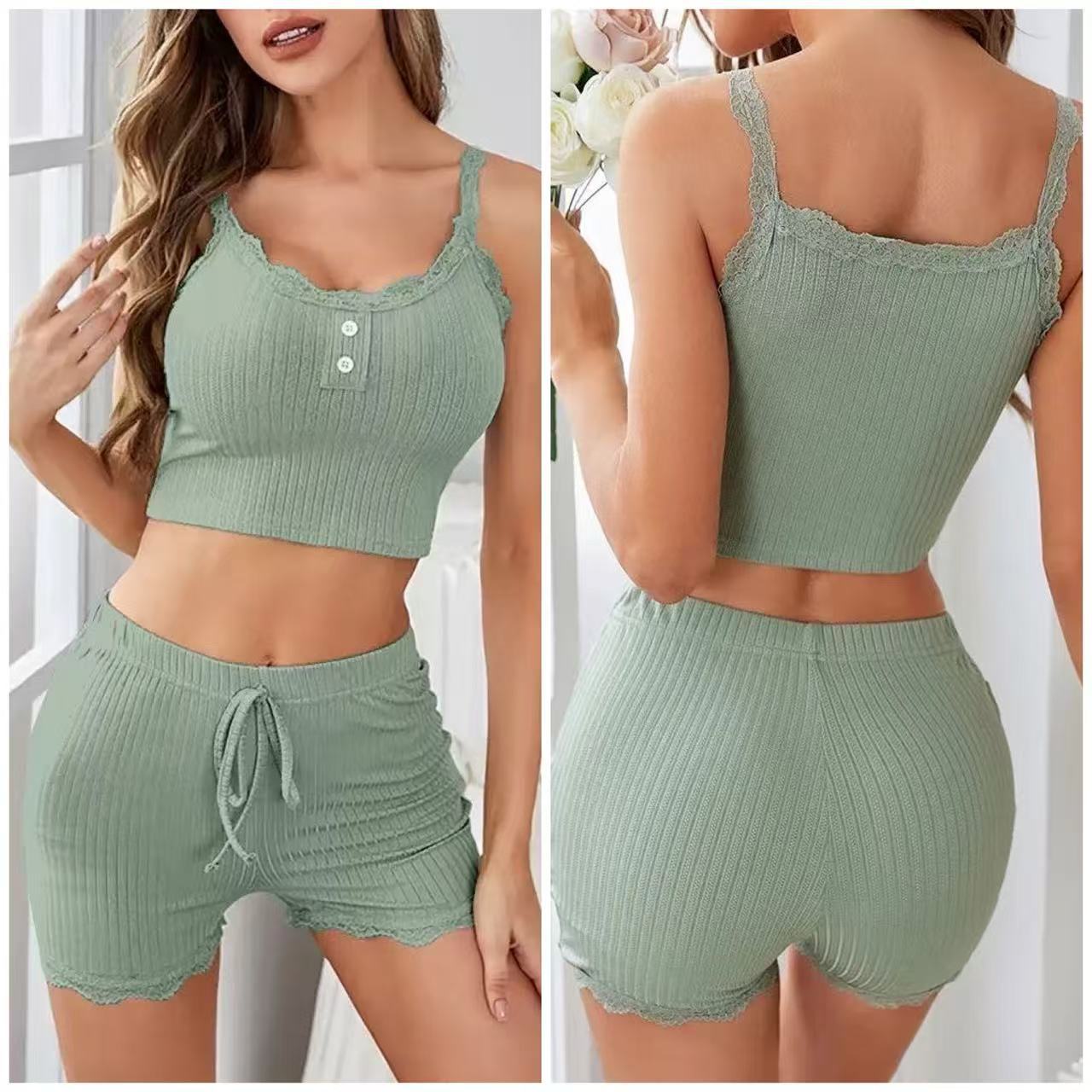 Casual Pajamas for Women, Lace Suspender Bra Shorts, Sexy Hot Girls, European and American Ladies Home Clothes Wholesale