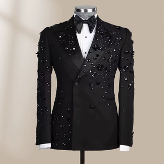 重工高端演唱会修身西服套装外贸跨境钉珠轻奢男士舞台演出服西装
