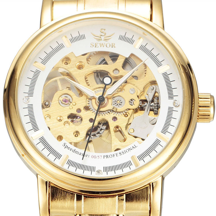 SEWOR nuevo reloj mecánico casual para hombres cinturón de acero hueco transparente reloj transfronterizo e-commerce entrega en vivo 025