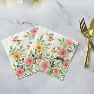 in stock manufacturers supply colorful flowers and plants creative happy birthday printed napkins flowers and plants holiday wholesale