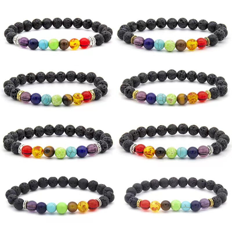 Longrui Cross-Border Hot Selling Cross-Border Imitation Colorful Volcanic Stone Aromatherapy Beaded Bracelet European and American Jewelry Yoga Bracelet Wholesale