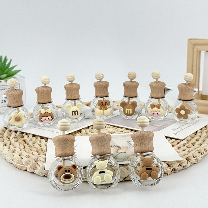 10ml扁圆瓶透明玻璃瓶子装香水的分装瓶卡通汽车出风口香水瓶空瓶