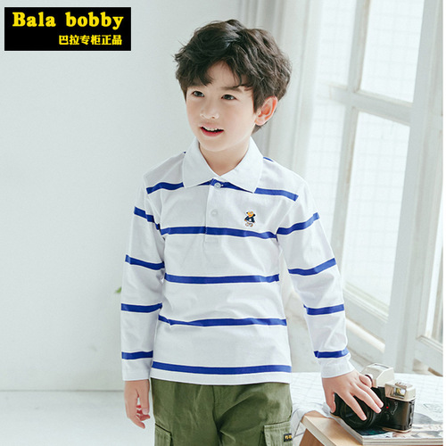 bala children girls boys T-shirt long-sleeved spring and autumn POLO shirt large, medium and small children 100 pure cotton long-sleeved stripes