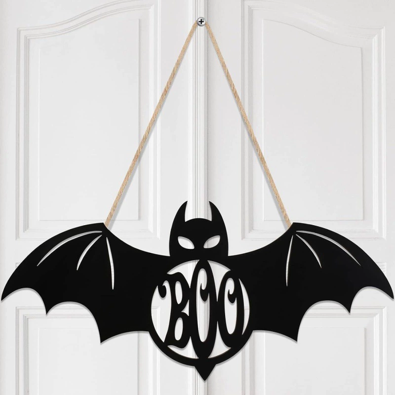 Трансграничная деревянная летучая мышь паук висит на стене листинг крытый Хэллоуин дверной крюк черный Boo дверной подвеска украшения