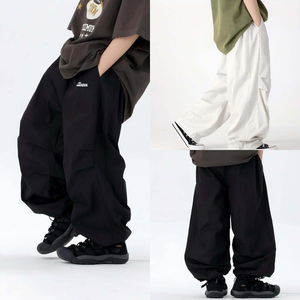 25 Summer New Trendy Japanese Children's Anti-mosquito Pants Loose Handsome Simple Black and White Embroidered Flower Girl Casual Pants