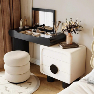 Minimalist Cream Style Solid Wood Baking Paint Multifunctional Flip Mirror Makeup Table Dressing Table Bucket Cabinet Living Room High-Level Retro Sense