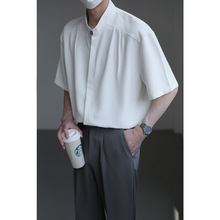 高级垂感新中式立领短袖衬衫 男夏季半袖上衣潮流纯色免烫衬衣