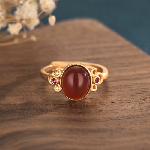 New creative design ancient gold inlaid red agate ring temperament versatile ladies open ring wholesale