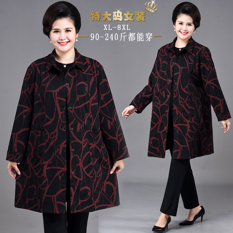 2025中年妈妈秋装加厚新款外套阔太太风衣大气长中老年衣服女胖妈