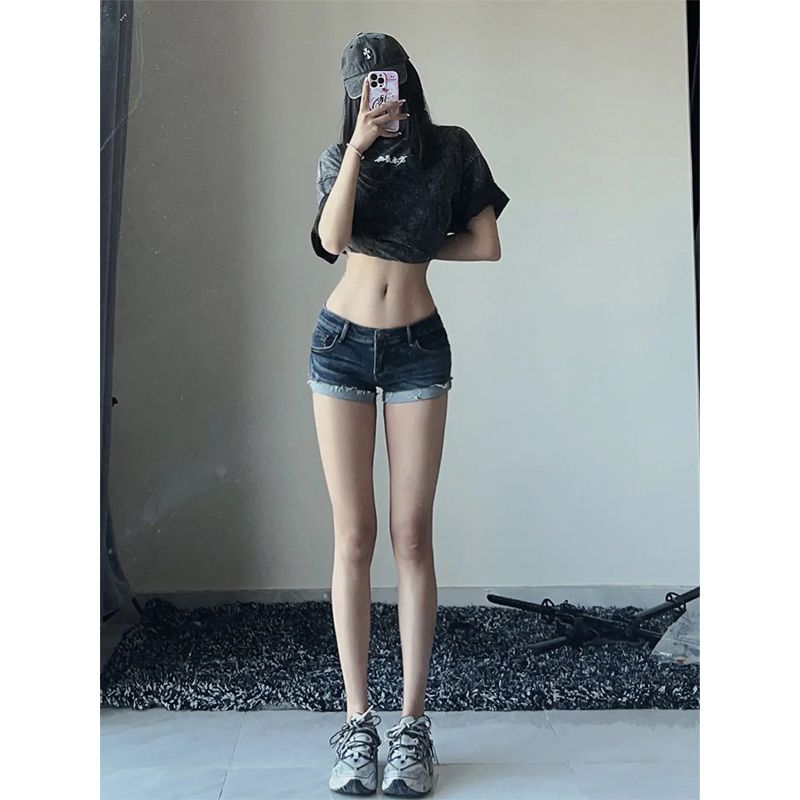 Spicy Halo Denim Shorts Women's 2025 Summer Spice Girls American Retro Bag Hip Low Waist Hot Slim Ultra Short Pants