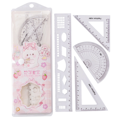 Cartoon Creative Set Ruler Student Stationery Painting Drawing Ruler Examination 20cm Ruler Triangular Plate Gift T