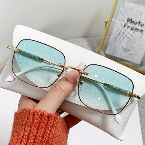 New gradient color square frame with accessories fine glitter INS style fashionable gradient color sunglasses for men and women