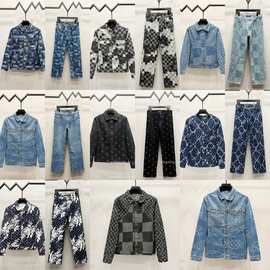 高版本 驴家2025秋季新款棋盘格字母logo提花牛仔外套牛仔裤套装