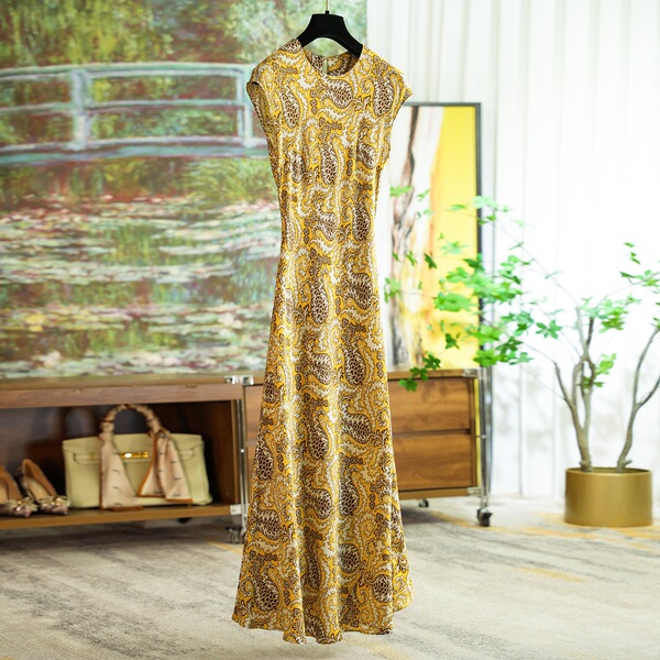 Bias-Cut Slim-Fit Silk Printed Long Dress Summer 0424