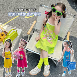 女童2026夏季新款可爱女孩字母兔子吊带睡裙女可外穿多巴胺穿搭潮