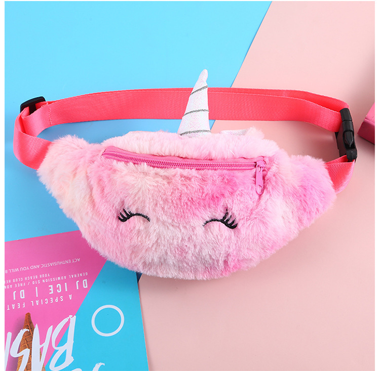 Moda japonesa y coreana pequeña princesa Linda felpa cintura bolsa chica corazón unicornio hombro bolsa de dibujos animados para niños bolsa de pecho