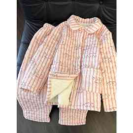 甜美少女粉卡通兔子夹棉睡衣女秋冬新款加厚保暖家居服套装可外穿