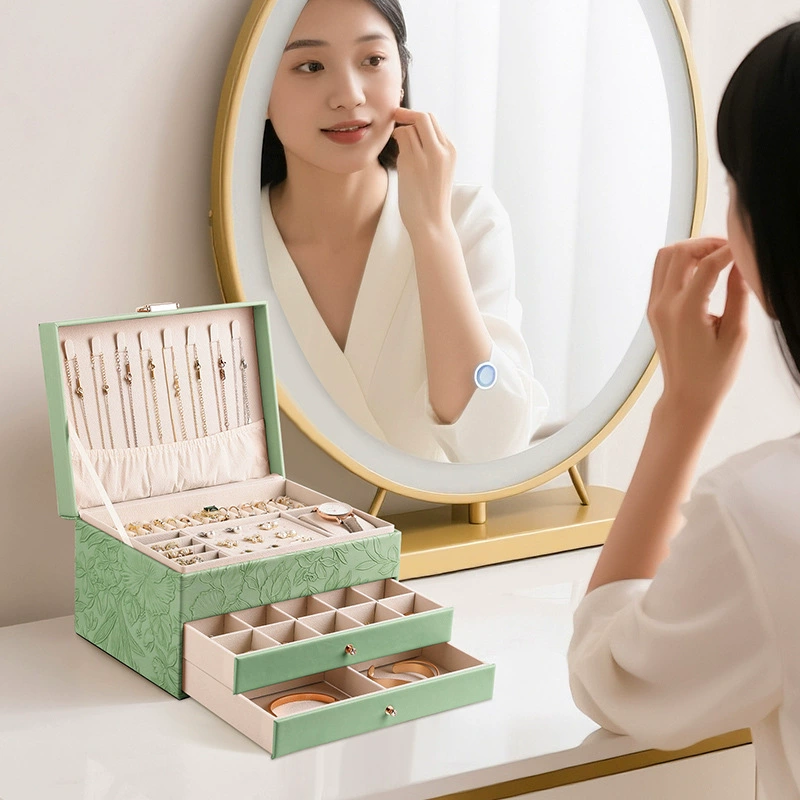 Polyurethane Jewelry Storage Box, Multi-Layer Large Capacity Organizer for Rings & Necklaces