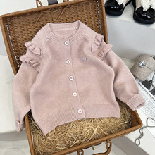 女童可爱开衫荷叶边甜美毛衣外套秋冬小女孩洋气潮针织工厂批发