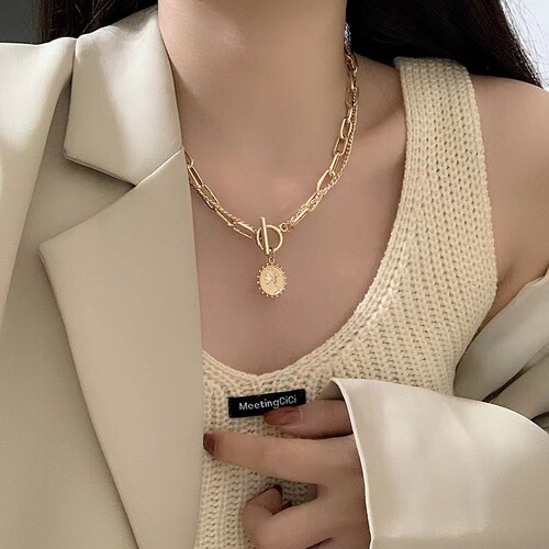 European and American temperament double-layer minimalist necklace, new personalized beauty head TO clasp collarbone lady necklace accessories wholesale