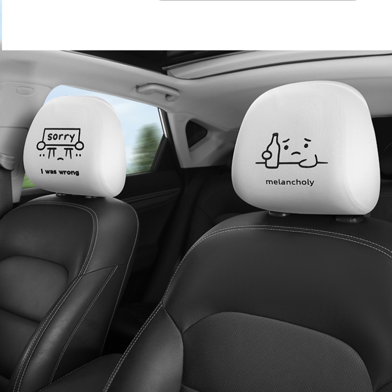 자동차 트럭 유니버설 시트 헤드 레스트 커버 방진 내마모성 보호 커버 재미있는 표현 가방 헤드 캡 올 인 클루 시블