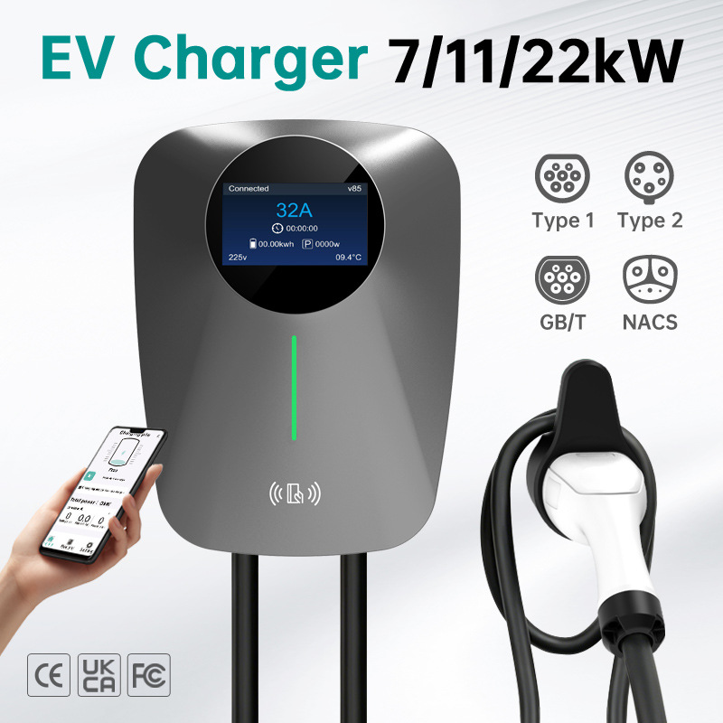 TYPE2 7KW household European standard charging station 11KW 22KW wall-mounted AC charging station with Bluetooth + WiFi for home use