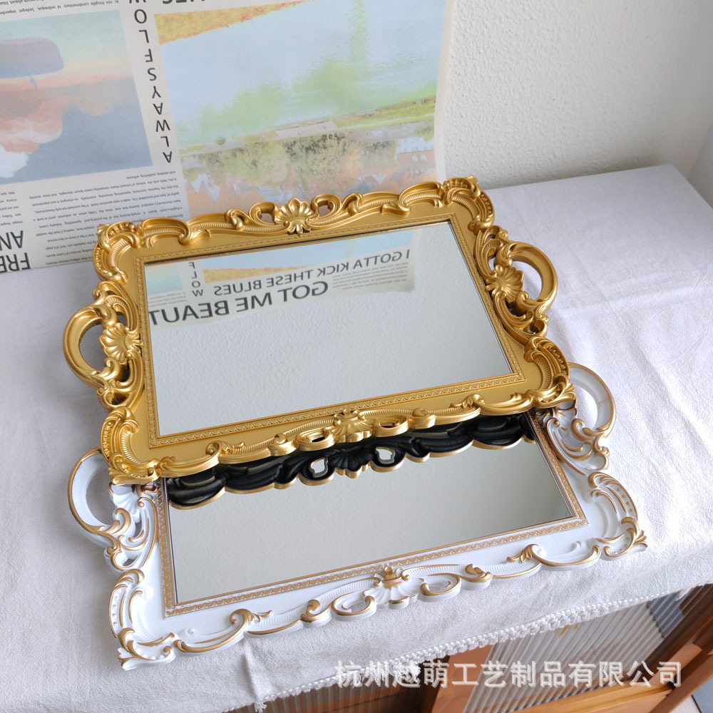 Bandeja de espejo de vidrio retro estilo europeo, estilo "ins", decoración para sala de estar, para aromaterapia, exhibición de joyería, bandeja de almacenamiento.