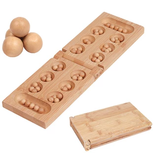 Настольная игра манкала из бамбука с камешками