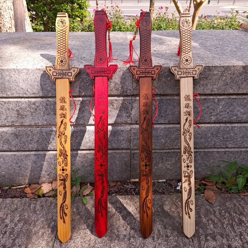 다채로운 나무 조각 용과 피닉스 검-65cm