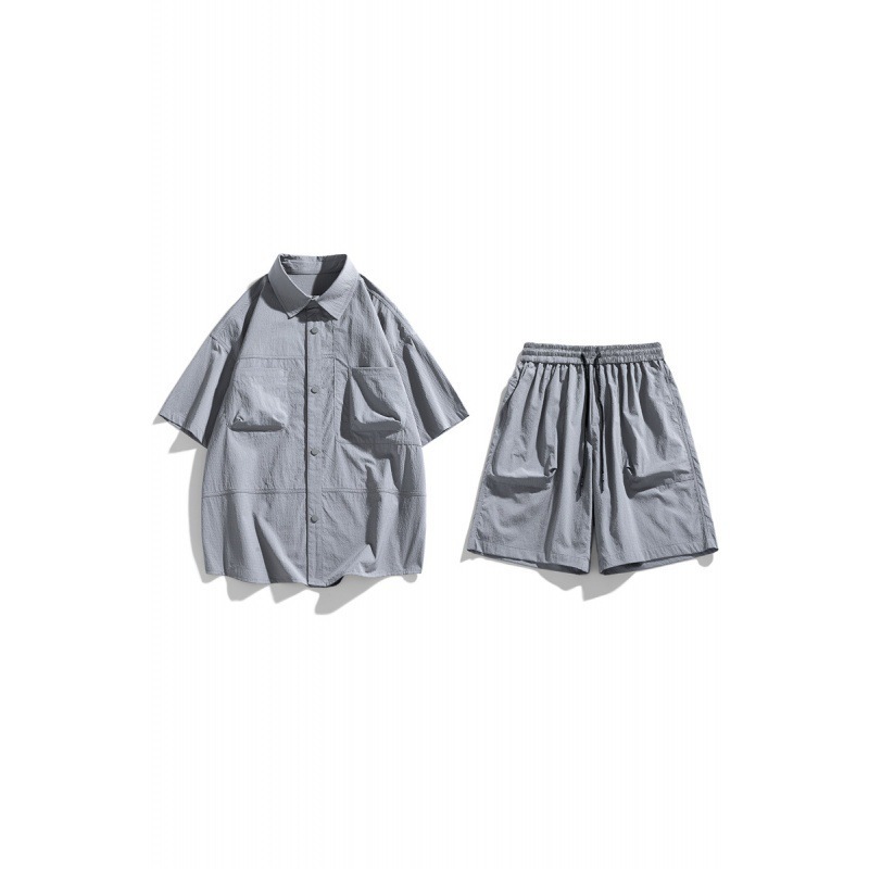 Verano hielo camisa de manga corta hombre + pantalones de cinco puntos set set set