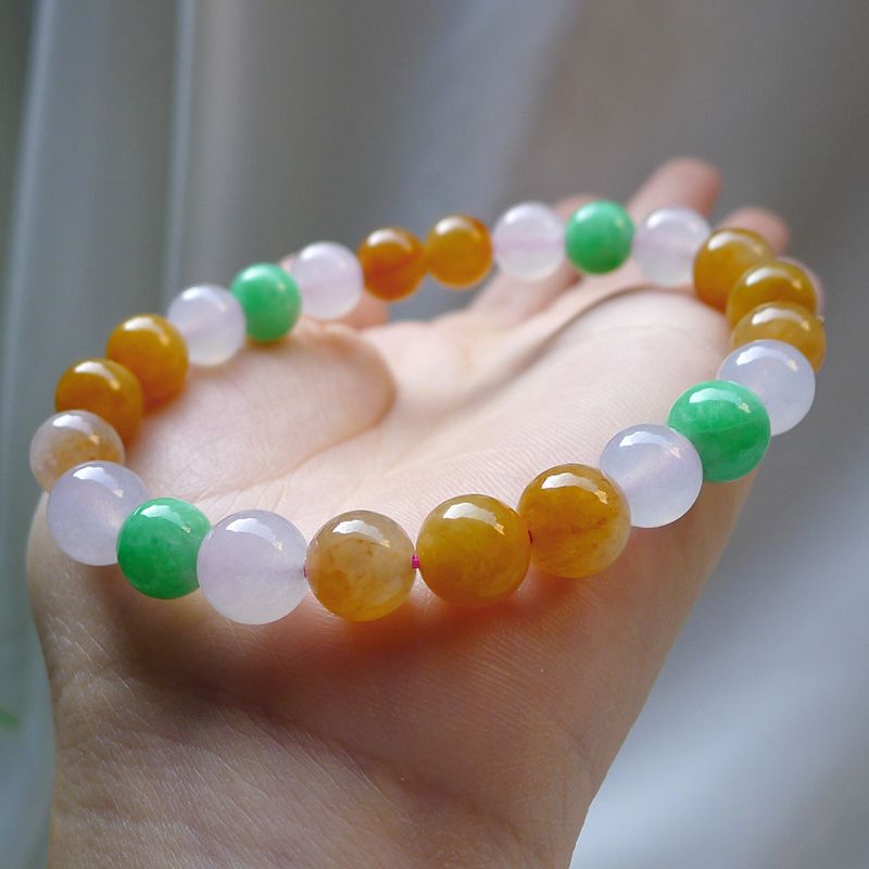 [Fast Delivery] genuine goods Myanmar Jade Tri-color Yellow Patek Patek Ice Apple Green Bracelet Water Run Transfer Jade Beads for Men and Women
