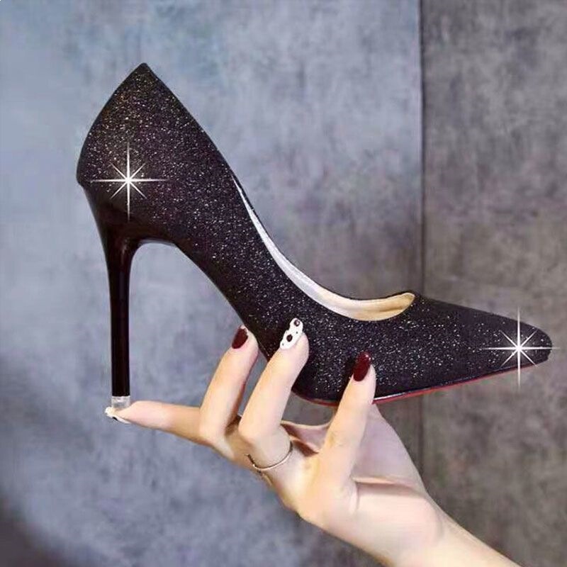 33-45 Extra Large Size Sparkling Sequin Matte High Heels for Women, Thin Heels, Wedding Shoes, Shallow Mouth, for Cross-Dressing Performances, for Men