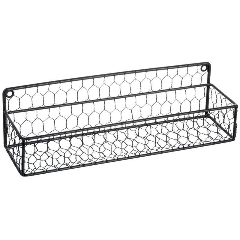 Black Iron Wall-Mounted Spice Rack, Kitchen Wall Seasoning Storage Rack, Wire Mesh Organizer Rack, Set of 2