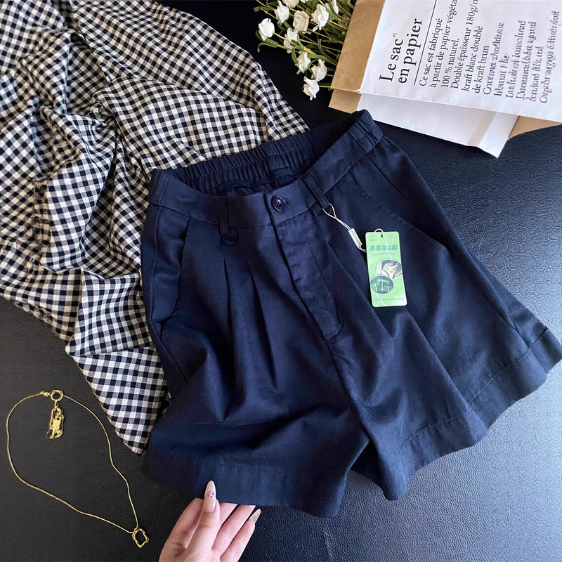 In Blue Old Money Style Tencel Linen Pants Loose Casual High Waist A-Line Bermuda Wide Leg Suit Shorts