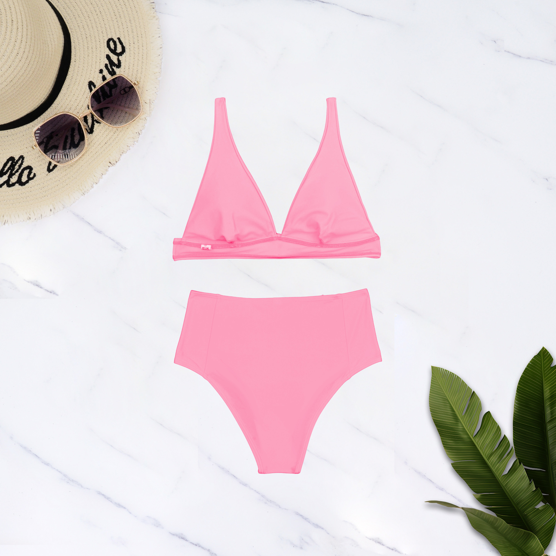High-waisted Two Piece Bikini Solid Colour Swimsuit For Women_voghion.com