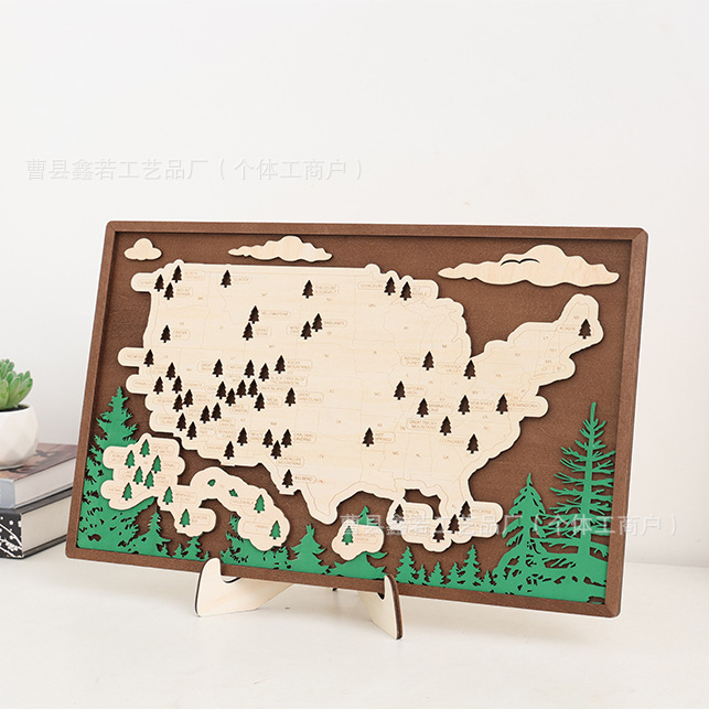 アメリカ旅行地図木彫り旅行地図寝室の家の装飾装飾品クロスボーダー木製工芸品|undefined