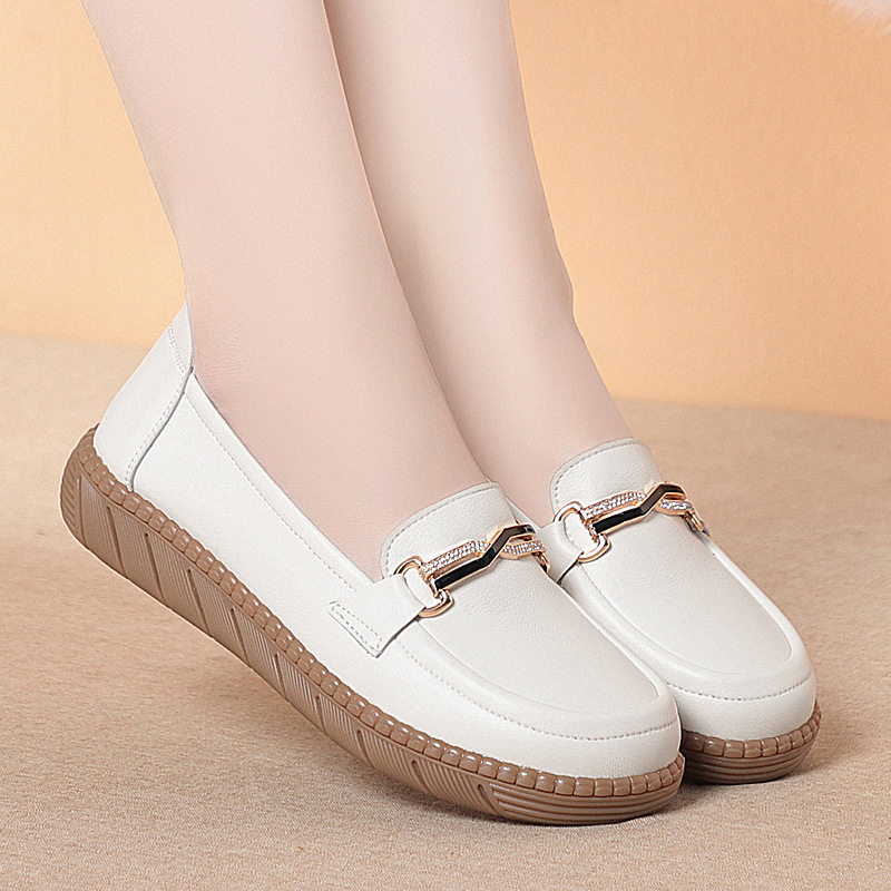 Giày sneaker nữ da thật đế mềm thoải mái, phù hợp người lớn tuổi, size lớn — Be【Kiểu giày đơn】