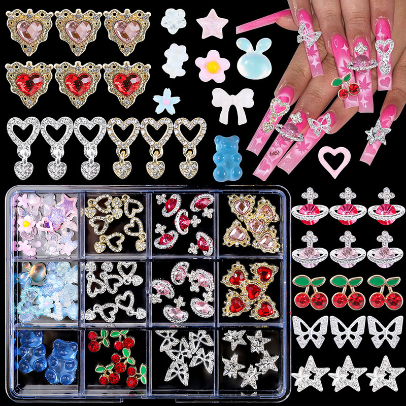 12 grid alloy resin nail jewelry pendant Empress Dowager diamond nail artwork acrylic nail suit