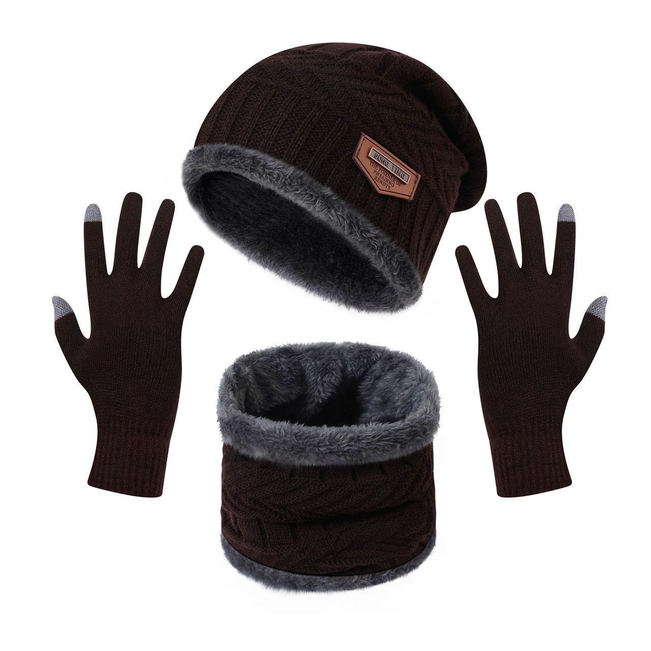 Winter keep warm scarf, woolen knitted hat, increased thickness, family style