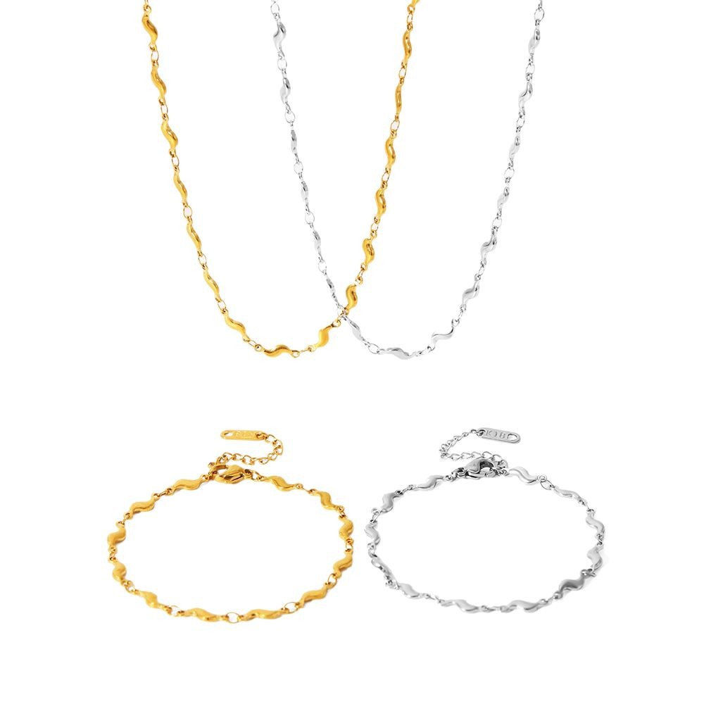 INS viento acero inoxidable simple titanio acero 18 quilates pequeños pimientos rurales ola estilo explosivo transfronterizo conjunto de joyas anti-color