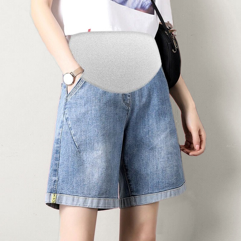 Fashion Versatile Plus-Size Maternity Denim Shorts Summer Loose Belly Support Pants Jeans Maternity Loose Casual Pants