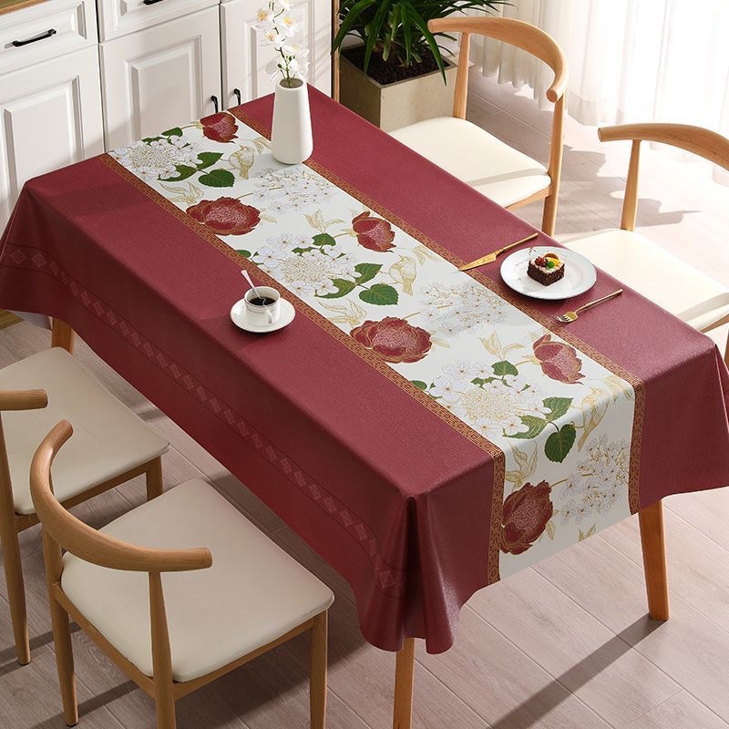 Atmosphere sense tablecloth wholesale waterproof anti-oil anti-scalding wash-free tablecloth flower and bird apartment PVC tablecloth table mat cross-border