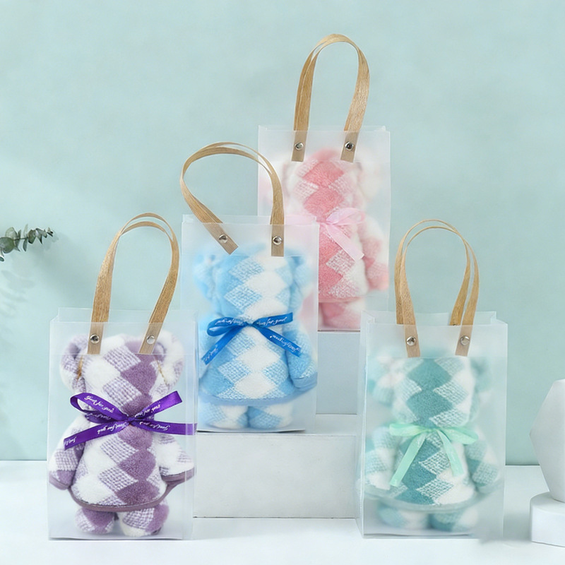 Diamond Coral Fleece Towel Hand Gift Water Absorbent Wedding Hand Gift Bear Shaped Handbag Packaging Gift Towel